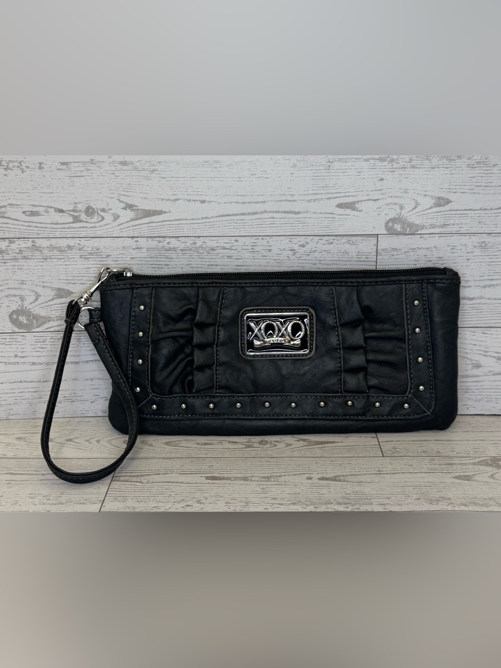 XOXO Brand Black Faux Leather Wristlet Wallet